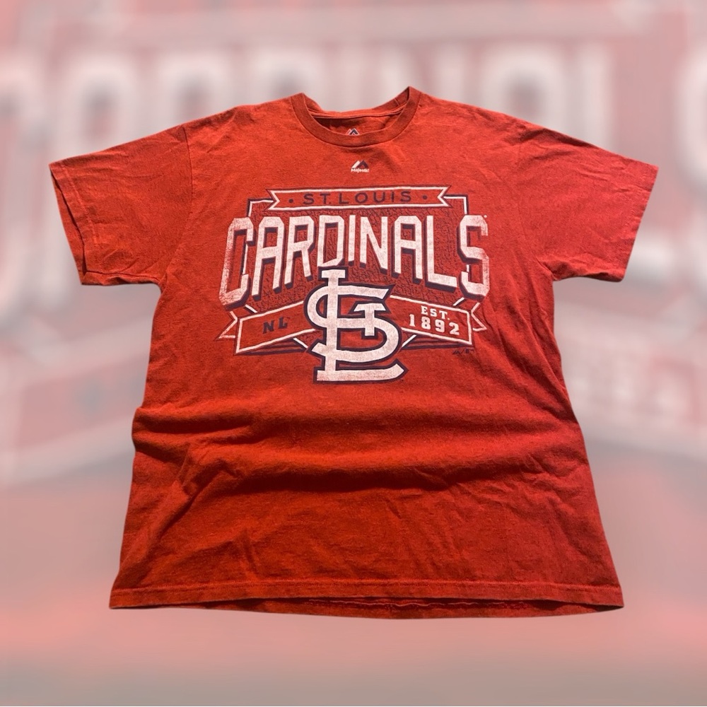 Majestic St Louis Cardinals Graphic T-Shirt Red Short Sleeve Size Large